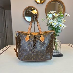 Louis Vuitton Brown Monogram Canvas Shoulder Bag with Tan Leather Trim